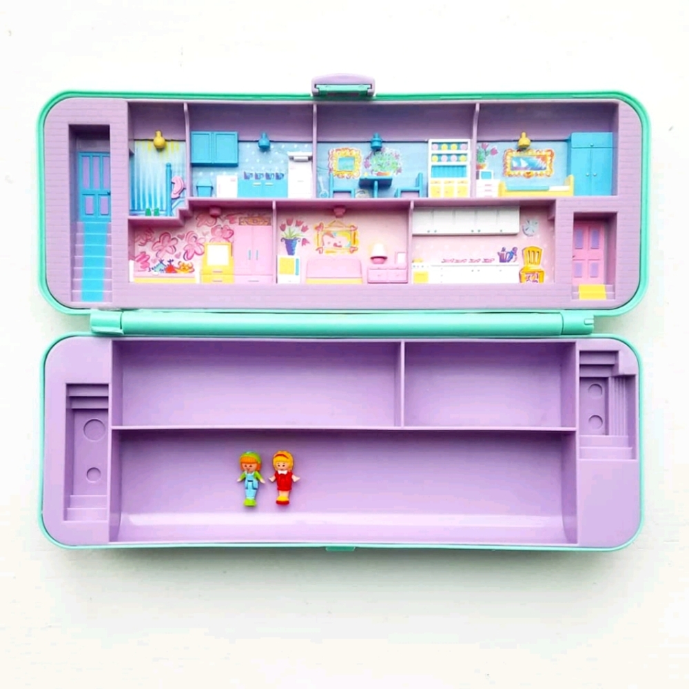 Vintage Polly Pocket Pencil Case w/ Dolls 1990
